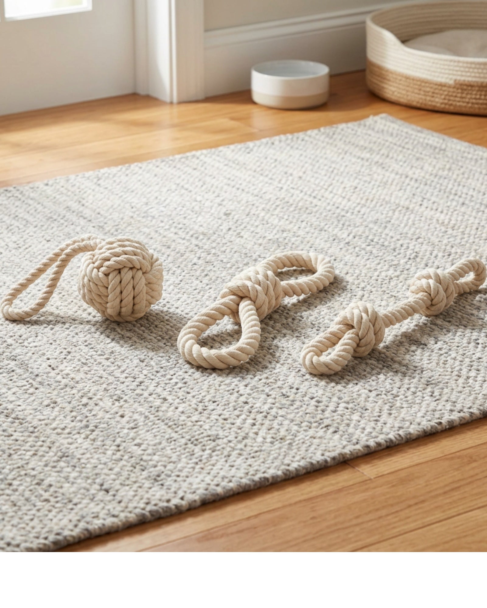 Zbwnf Cotton Rope Dog Toys Three Piece Natural - Lifestyle view