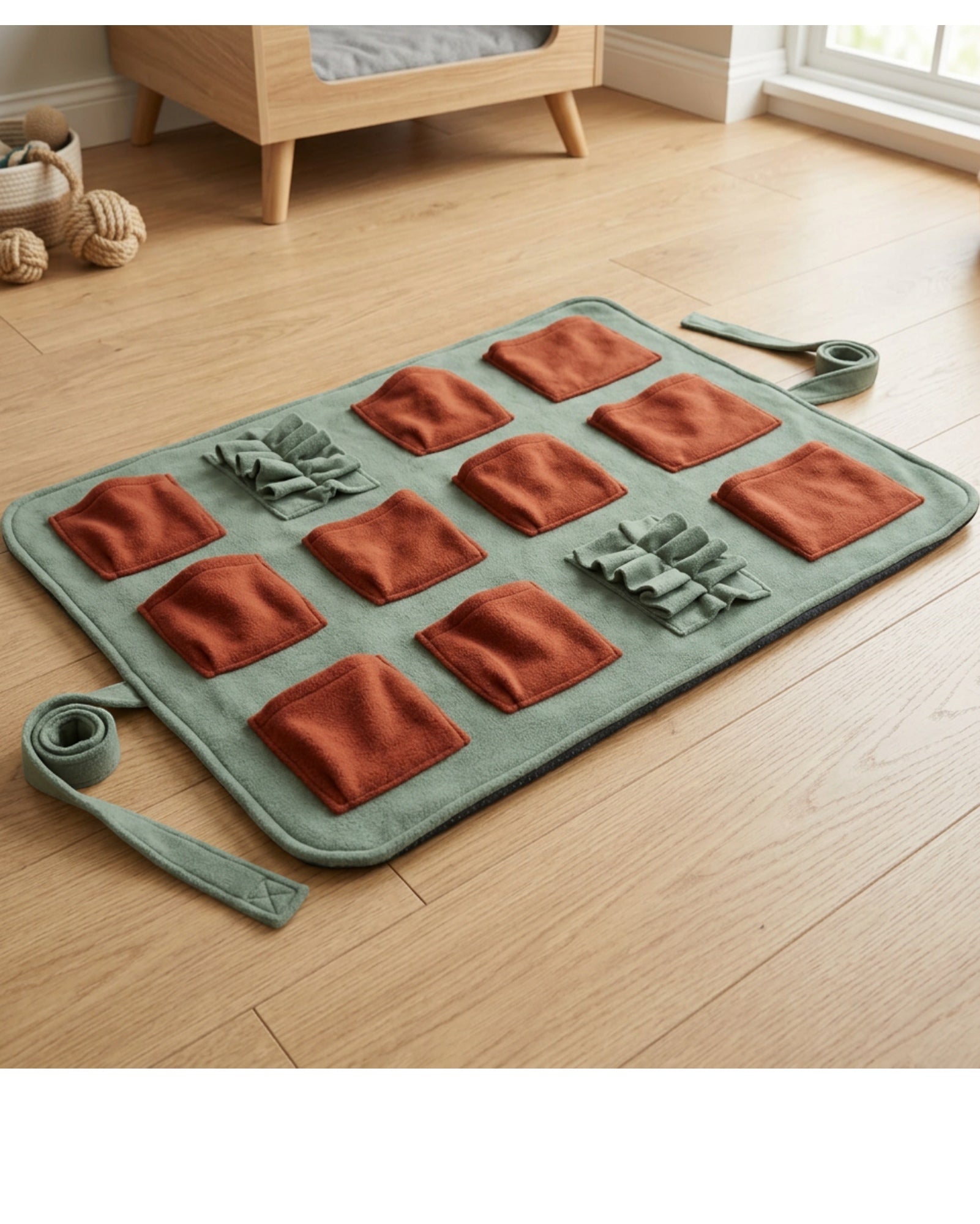Zbwnf Fleece Treat-Pocket Activity Mat 70 x 50 cm Sage Rust - Lifestyle view